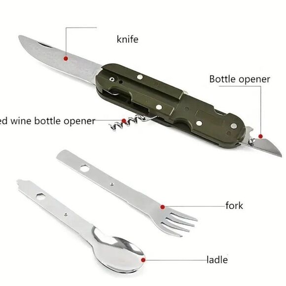 Personalized Camping or Picnic Fork, Spoon, and Knife Utensil Multi-Tool - Green - Picture 8 of 8